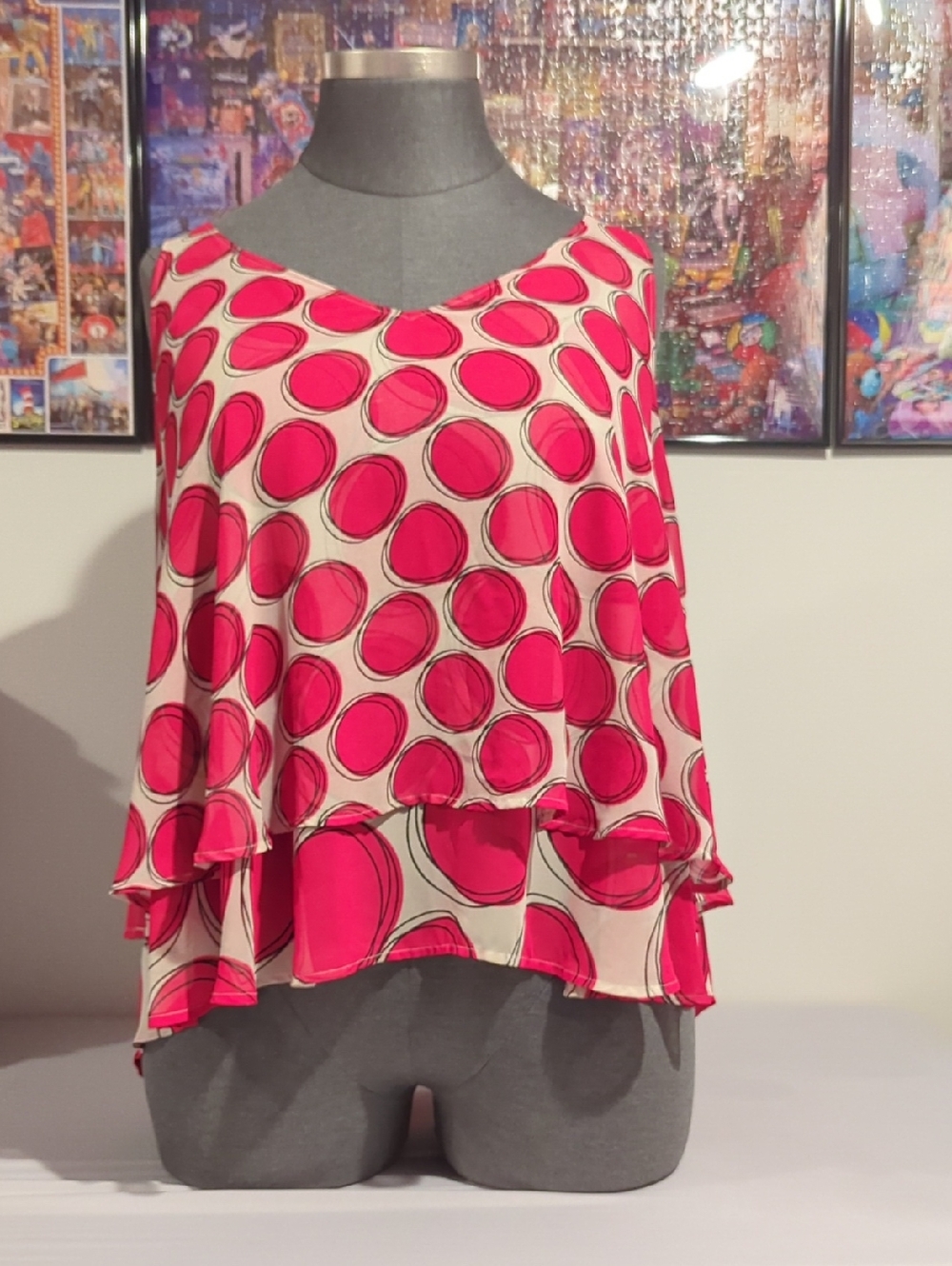 Lane Bryant Pink Dot Layered V-Neck Blouse